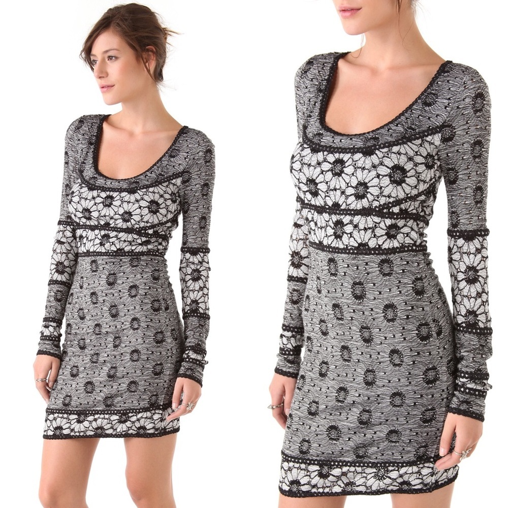 Free People Botanical Forest Bodycon Dress Black Women’s Size Small